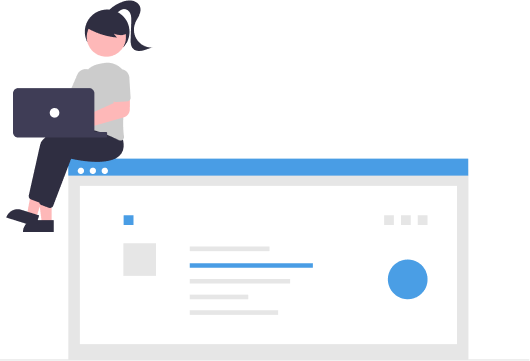 Mulher com blusa cinza e calça preta sentada sobre uma janela de uma navegador web e usando um laptop. Mulher com blusa cinza e calça preta sentada sobre uma janela de uma navegador web e usando um laptop.